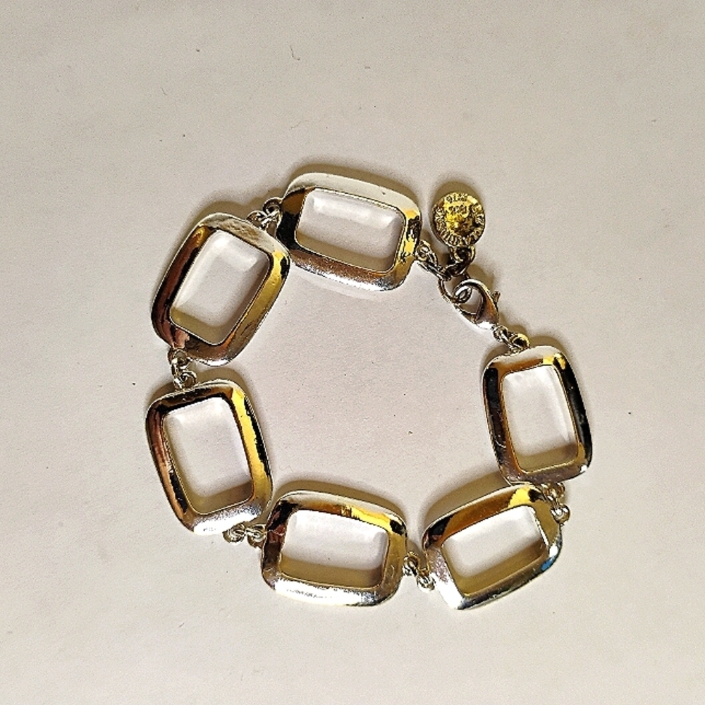 Signed Vintage Liz Claiborne‎ Silver Tone Art Deco Inspired Bracelet